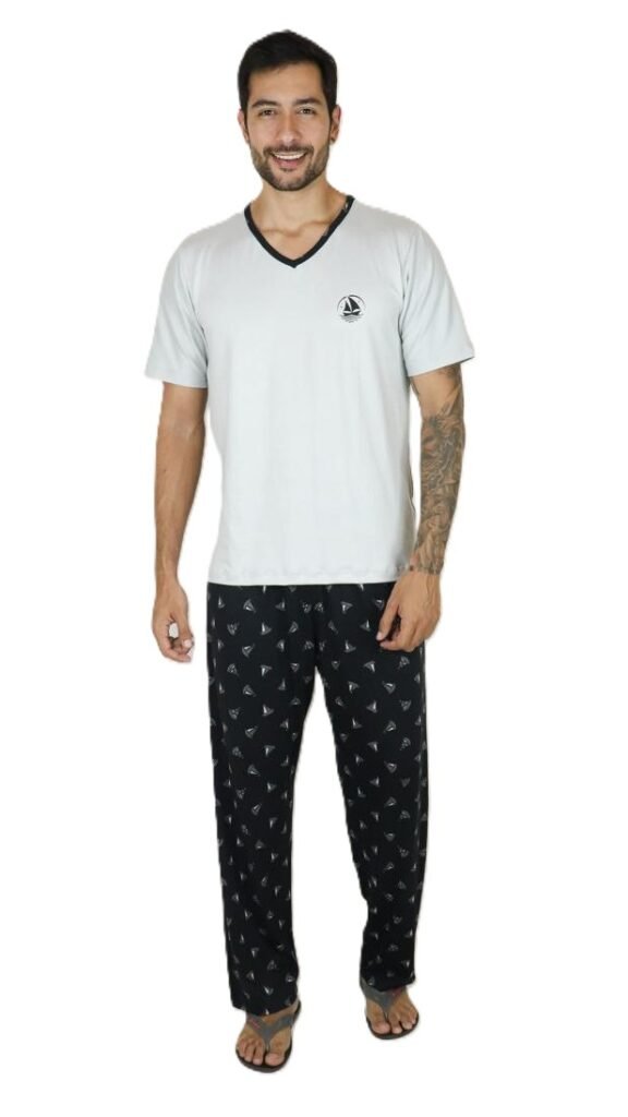 PIJAMA MANGA CURTA C/ CALÇA COMPRIDA - SUEDE